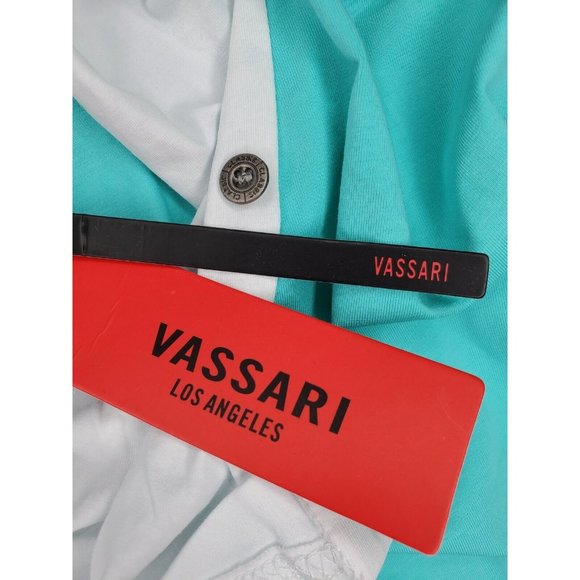 Vassari Los Angeles Mint White Button Long Collar Designer Short Sleeve Shirt - Picture 10 of 12